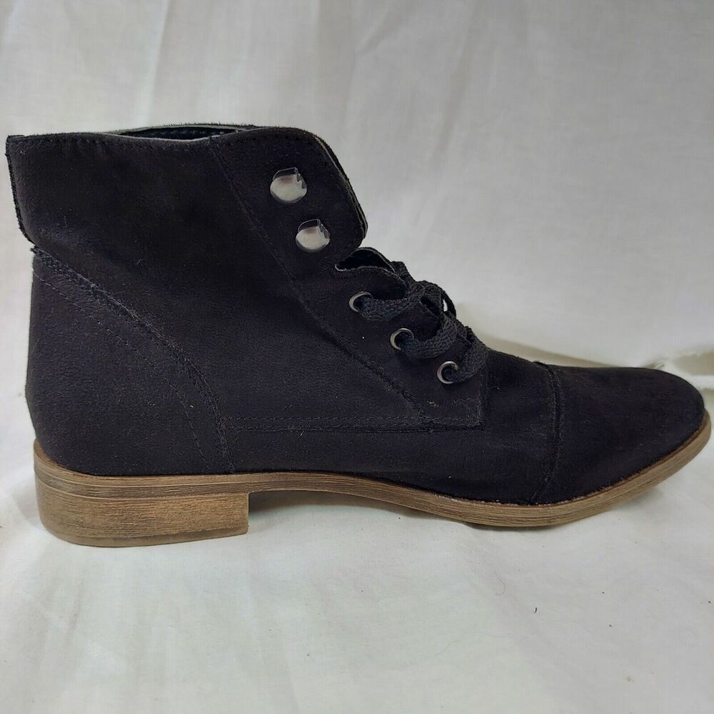 Brash Womens Size 9 Lace Up Short Ankle Black Boot Low Heel Suede Like Fabric - Picture 10 of 11